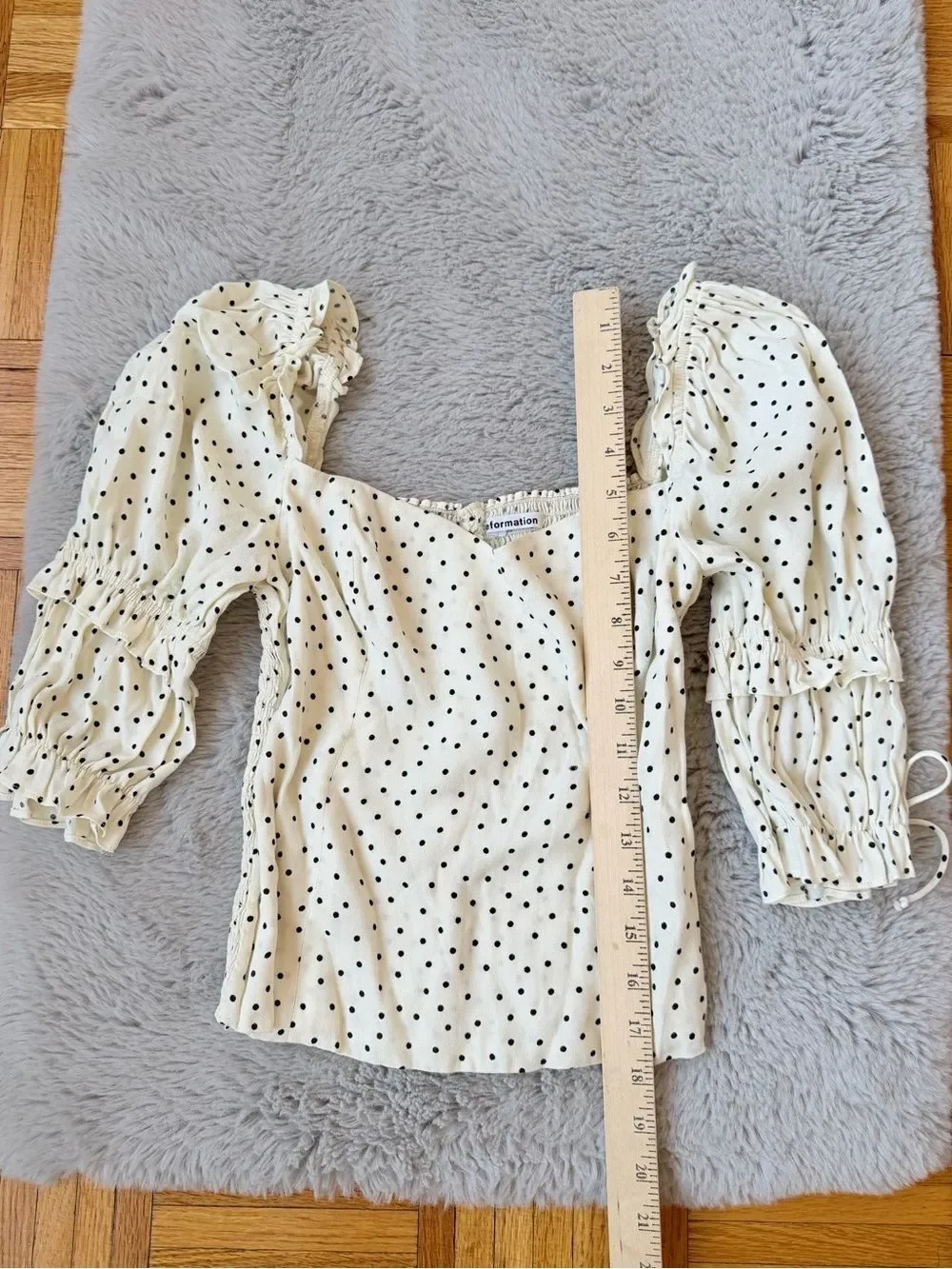 REFORMATION Nina‎ Blouse Polka Dot Puff Sleeve Womens  Top Size 4 Ivory Black